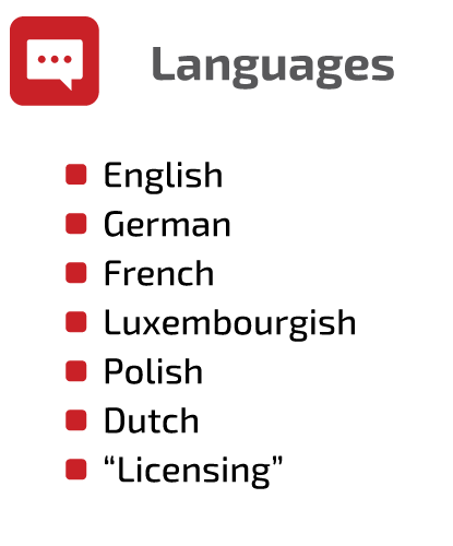 SCHNEIDER IT MANAGEMENT Languages: English, German, French, Luxembourgish, Polish, Dutch, "Licensing"
