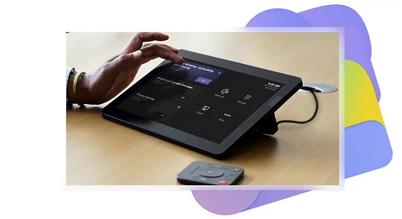 Microsoft Teams Rooms tablet on desk