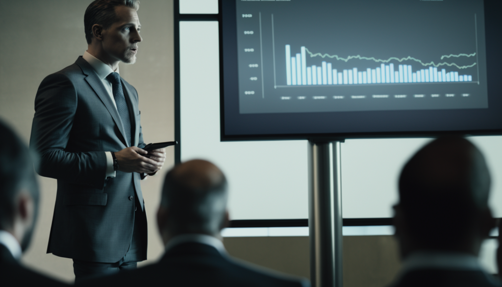 person presenting in front of board