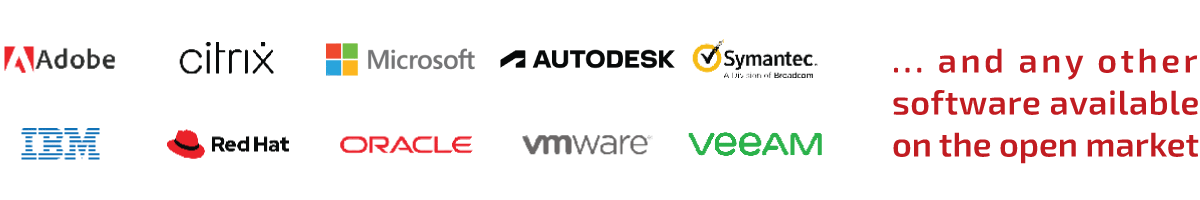 Software Vendors like Microsoft Citrix Adobe Autodesk Red Hat IBM VMware Veeam Symantec Oracle